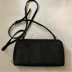 Fossil slim black leather wallet crossbody purse